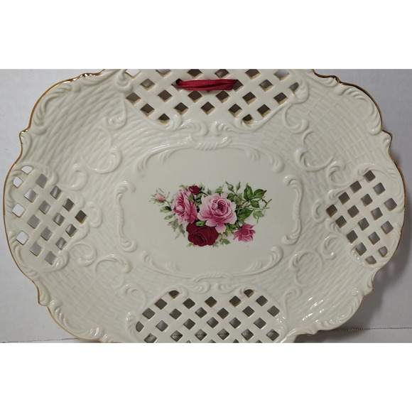 Formalities by Baum Bros Platter Reticulated White Ceramic Victorian Rose‎ 12 In - Picture 3 of 10